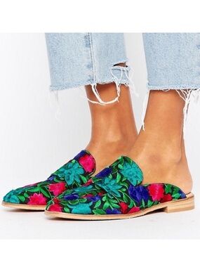 Free People At Ease Floral Embroidered Backless Loafer Mule 7.5